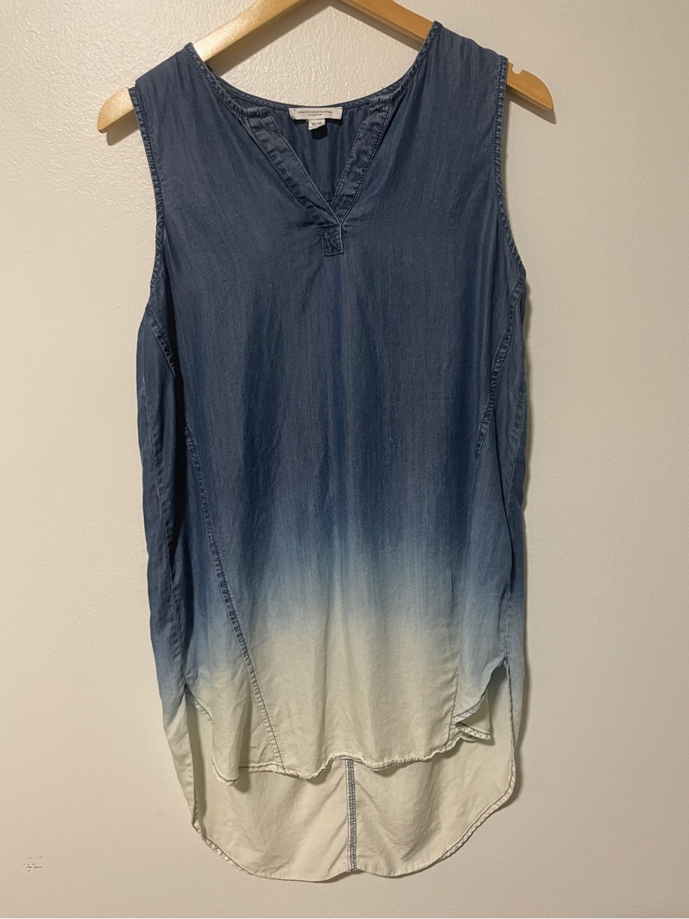 Sleeveless Ombre Denim-Look Tunic Chambray Dress Pool Beach Cover Up Lightweight